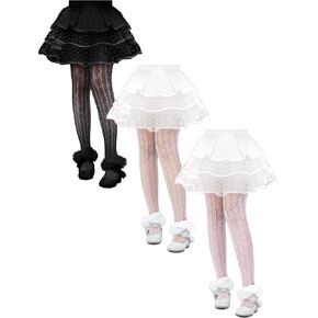 3 Pairs Spring Girls Lace Tights Fishnet Stocking Striped with Heart Patterns Stocking Stretchy Kids Summer
