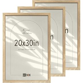 VCK 18x24 Poster Frame Set of 3, Natural Solid Wood Picture Frame with Exclusive Wood Grain, Wall Hanging