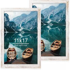 24x36 Poster Frame Set of 2, Rustic Black Wood Style - Display 24 x 36 Poster without Mat or 20x30 Picture with Mat, Wall Mounting Horizontal and Vertical