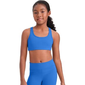CRZ YOGA Girls Butterluxe Sports Bras - Scoop Neck Racerback Training Yoga Crop Top for Teens Kids Dance