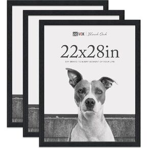 VCK 8x10 Picture Frame Set of 3 - Black Oak, Natural Textured Exclusive Wood Picture Frame, Table Display or Wall Hanging