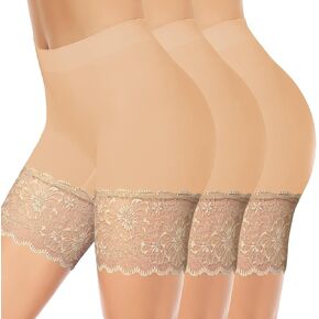 1-3 Pack Lace Slip Shorts for Under Dresses Women, Seamless Anti Chafing Shorts Lace Bloomers Shorts Panties Leggings