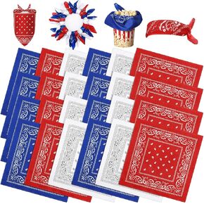 24 PCS BAISLEY BANDANAS رئيس الرأس للرجال والنساء في الرابع من يوليو ديكورات متعددة الاستخدامات أبيض أبيض مناديل زرقاء باندانا الوطنية لعلامات راية الزهور على الطاولة