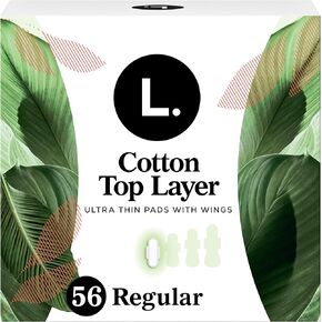 L. Ultra Thin Pads for Women, Regular Absorbency, Organic Cotton Top Layer, Unscented Pads with Wings, 56 CT