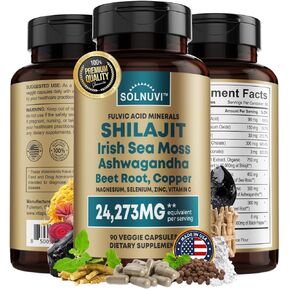 Shilajit Pure Himalayan Organic Capsules with Moss Sea Moss ، Ashwagandha ، Copper ، Beet Root - Fulvic Acid Trace Menerals ملحق للرجال والنساء - 90 عدد ، غير محلي ، خالية من الغلوتين.