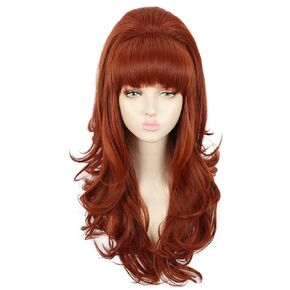 yuehong Long Ginger Wavy Women Big Bouffant Wig Beehive 60s 70s Cosplay Costume Wig Resistant Synthetic Fibers Fluffy Durable Soft Hair