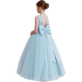 Flower Girl Dress Kids Satin Tulle Wedding Guest Party Birthday Bridesmaid Communion Pageant Prom Ball Gown Maxi