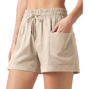 Willit Women's Linen Shorts Casual Summer Shorts High Waisted Comfy Pull On Shorts with Pockets 4"