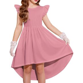 Arshiner Girls Summer Dress Tween Flutter Sleeve High Low Formal Dresses for Wedding Party with Pocket in Kuwait