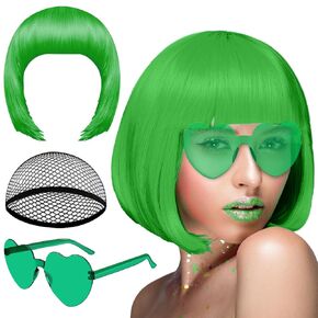 Plulon Orange Short Bob Wig and Sunglass Set ، Neon Short Bob Wig Sunglass Pack Case Cosplay Cosplay Cosplay Hairpieces for Bachelorette Neon Party Favors ، Halloween Decorations