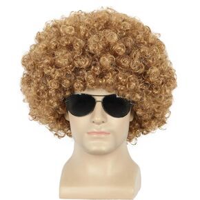 yuehong Short Fluffy Disco Afro Wigs Synthetic Anime Cosplay Fancy Funny Wigs for Unisex Men Women (Dark Brown)