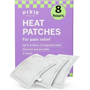 Pixie Period Cramps Menstrual Pain Relief Heat Patches - Lower Abdominal & Back Ache Therapy - Natural Alternative to Lidocaine ICY Hot - Up to 8 Hours - 3 Count Discreet Disposable Heat Pads