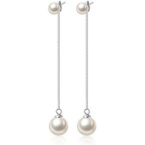 SLUYNZ Sterling Silver Pearls Dangle Earrings Chain for Women Teen Girls Pearls Wedding Drop Earrings for Brides Long Tassel