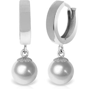 14k Solid White Gold Huggie Hoop Earrings with Solid White Gold Dangling Ball Drop