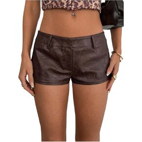 SweatyRocks Women's Vintage PU Leather Shorts Low Rise Club Party Shorts Streetwear