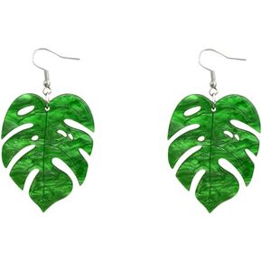 Green Palm Leaf Dangle Earrings for Women Girls Lightweight Resin Tropical Green Plant Statement Drop Fish Hook Stud Earring Fashion Cute Festival St.Patrick's Day Jewelry Gifts Nature Lover (Leaf)