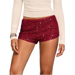 SHENHE Women's Sparkly Sequin Shorts Y2k Low Rise Sexy Glitter Party Rave Club Shorts