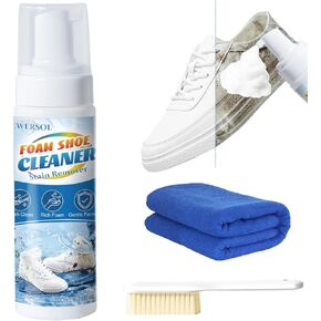 Shoe Cleaner Sneakers Cleaning Kit White Shoe Cleaner Foam with Brush & Towel for Leather Boot 6.76 Oz