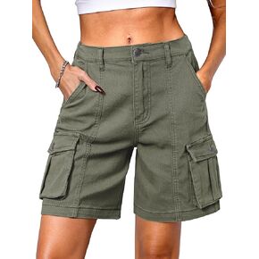 شورتات البضائع في Elleven Bermuda ، مرنة عالية الخصر 6 جيوب شورتات 7 بوصة inseam الصيف jorts للنساء عارضة