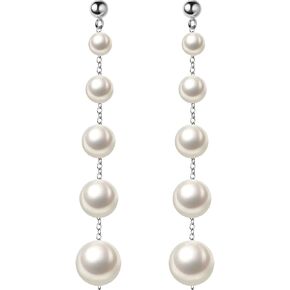 SLUYNZ Sterling Silver Pearl Earrings Dangle for Women Teens Wedding Pearl Drop Earrings for Brides