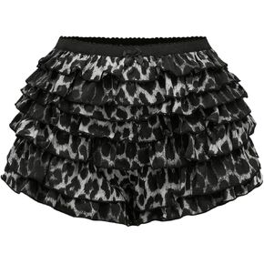 SOLY HUX Women's Y2k Leopard Print Mini Shorts Layered Ruffle Hem Low Waisted Shorts