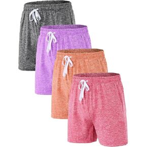 4 حزم الفتيات شورتات رياضية مع شورتات نشطة جيب للفتيات في سن المراهقة ، فتاة جافة مناسبة قصيرة للرياضة in Kuwait