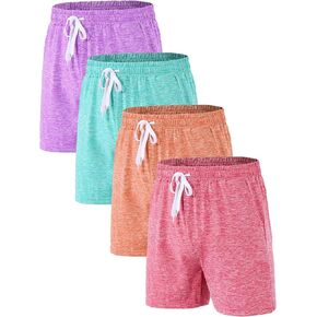 4 Packs Girls Athletic Shorts with Pocket Active Shorts for Teen Girls,Dry-Fit Girl Running Short for Sports