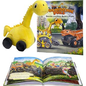 Dinosaur Brontosaurus Construction Truck Tuy and Educational Book Gift