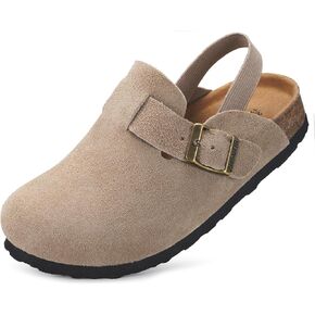 ZUSERIS Kids Suede Clogs Toddler Clogs Boys Girls Cork Footbed Sandals Potato Shoes Leather Slip On Mules with Adjustable Buckle