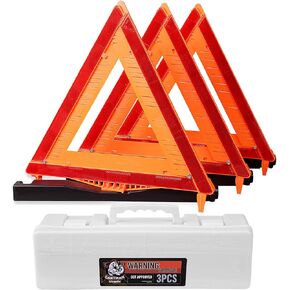 CARTMAN 3 Pack Warning Triangle DOT Approved, Identical to United States FMVSS 571 125 Reflective Warning Road Safety Triangle Kit with White Case