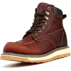 MOC TOE Work Boots for Men Toe Toe Toe مريح من الجلد الكامل للحبوب غير المنزلق بنية الخارجي 6 "