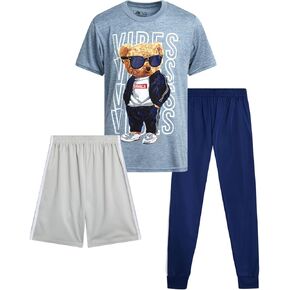 طقم سراويل رياضية للأولاد - شورت تي شيرت عالي الأداء مكون من 3 قطع وبنطلون رياضي - ملابس رياضية للأولاد (8-16) in Kuwait