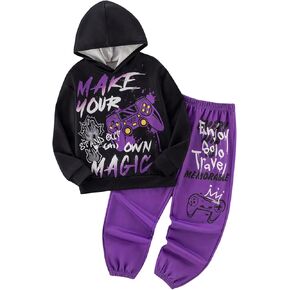 SweatyRocks Boy's Clothing Sets Letter Graphic Hoodie and Elastic Waist Sweatpants 2 Piece Outfits