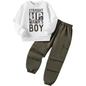 Toddler Boy Spring Fall Clothes - Camouflage Graphic Print Sweatshirt & Stylish Cargo Pants - 2 Piece Cool Boy Set