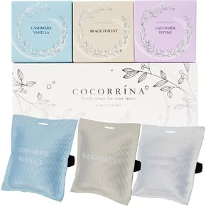 COCORRÍNA Scented Sachet - Set of 3 Sandalwood Rose/Clean Linen/White Lotus - Scented Sachet Bags, Car Air Freshener Scented Gift Sets for Car Drawer