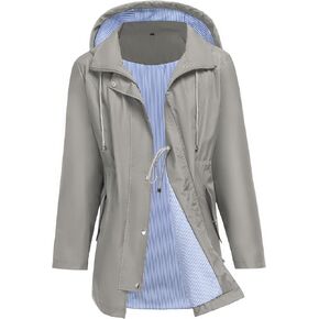 Women Rain Jacket Waterproof Long Hooded Windbreaker Lined Lightweight Outdoor Hiking Raincoat Trench Coats S-XXL