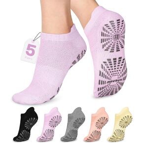 unenow 5 Pairs Pilates Socks for Women Non Slip Socks with Grips for Yoga Hospital Barre Barefoot