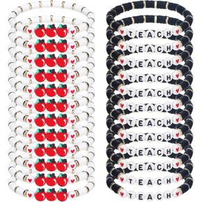 Tondiamo 24 Pack Bracelet Bracelet Pracization Gift Polymer Clay Apple Beaded Pencilets Pencilets Targlets Traving Hawr Cute Charm Jewelry Gift (ألوان أنيقة)