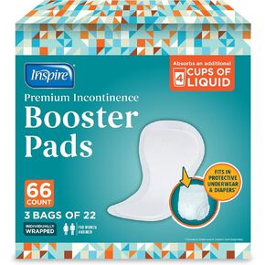 Inspire Ultra Absorbency Incontinence Booster Pads | Absorbs Over 4 Cups! | for Women or Men, Adhesive Strip Use in Incontinence Underwear and Diapers Leak-Free (22 Count)