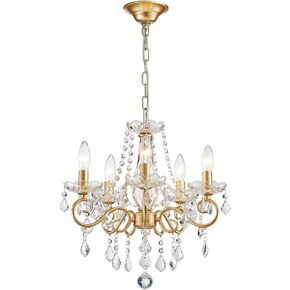 Anjiadengshi Mini Crystal Chandelier K9 Crystal Lighting Chandelier لغرفة المعيشة 5 E12 المصابيح عالية 16.5 في القطر X 16.9 في ، Golden