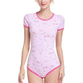 Onesie Jumpsuit Nightwear Women's Short Sleeve Romper Pajamas One Piece Bodysuit Cartoon Unicorn Print