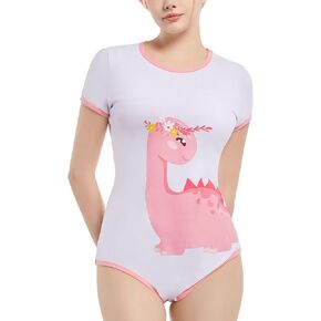 نساء bodysuit قصير الأكمام القطن أوليسي لطيف طباعة قطعة واحدة بيجاما بالإضافة إلى حجم ملابس النوم - دينو فتاة