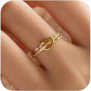 Heart Rings for Women Mother Daughter Friendship Knot Ring Promise Ring for Her 925 Sterling Silver 14K Gold Plated Cubic Zirconia Stackable Ring Purity Rings Birthday Graduation Gifts