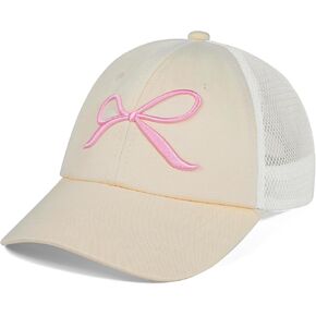 Girls Bow Tie Baseball Cap Kids Adjustable Summer Sun Hat Mesh Lightweight Trucker Hats Age 7-12