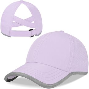 Girls Criss Cross Ponytail Hat Reflective Outdoor Hat Mesh Quick Dry Baseball Cap for Kids Age 3-12 Years