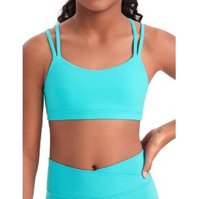 CRZ YOGA Softness Mold Girls Butterluxe Sports Bra - Double Spaghetti Strappy Scoop Neck for Training Yoga Dance Teens Kids