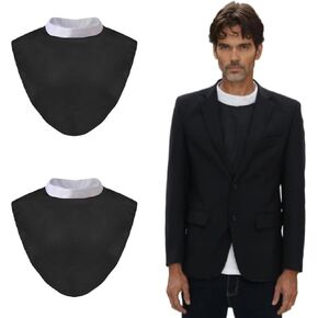Unisex Clergy Tab Collar Clerical Bib Collar with Insert White Tab, 2pcs in Pack Black Color