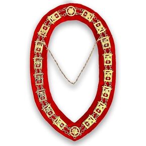 Masonic Regalia Gold Plated Shriner Chain Collar with RED VELVET BACKING, Shriner Golden Chain Collar, Shriner Regalia