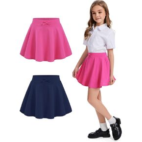BOOPH 2 Pack Girls Skirts Athletic Uniform Skirts Toddlers Pleated Skorts with Pockets