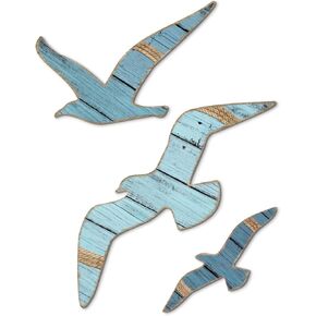 Putuo Decor 3pcs Wood Seagull Wall Decor Wooden Beach Wall Decor Coastal Theme Wall Art Seagull Wall Sculpture Sea Birds Lake House Ocean Decor Vintage Ornaments For Home Bathroom